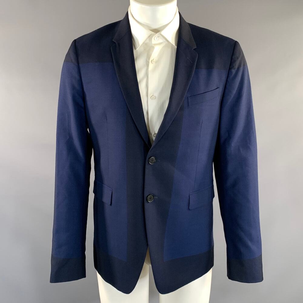 PAUL SMITH Chest Size 40 Blue Navy Color Block Wool Notch Lapel Sport Coat
